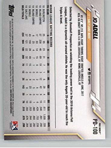 2020 Topps Pro Debütáló PD-100 Jo Adell Salt Lake Méhek MLB Baseball Kártya NM-MT