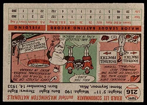 1956 Topps 216 Jerry Schoonmaker Washington Senators (Baseball Kártya) VG/EX-Szenátor