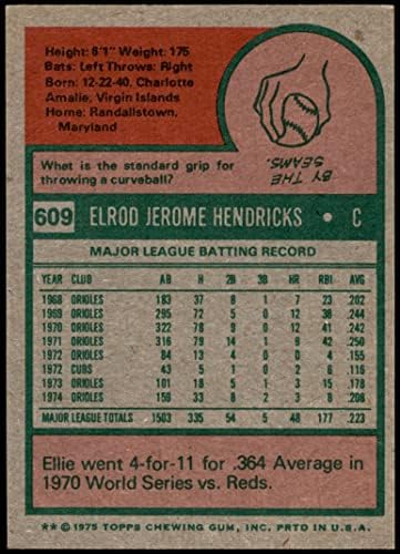 1975 Topps 609 Ellie Hendricks Baltimore Orioles (Baseball Kártya) NM+ Orioles