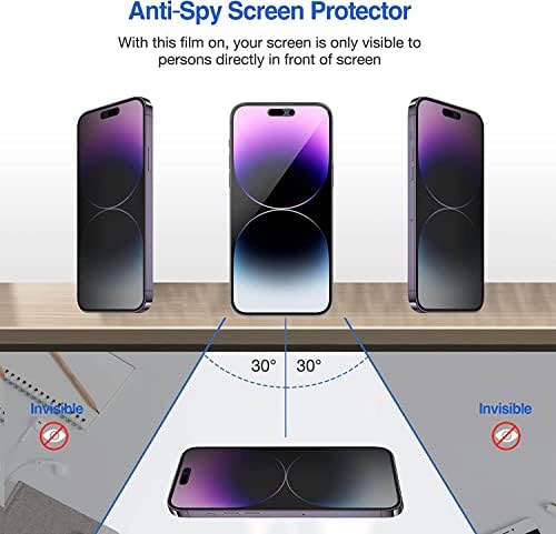 AmzSuker [3+3 Csomag] iPhone 14 Pro Max Privacy Screen Protector a Kamera Lencséjét Védő, [Teljes Lefedettség]