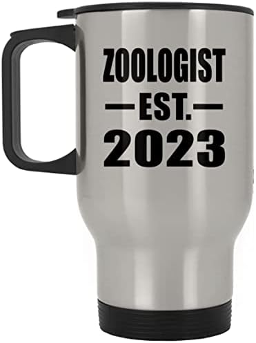 Designsify Zoológus Létrehozott EST. 2023, Ezüst Utazási Bögre 14oz Rozsdamentes Acél Szigetelt Dobon,