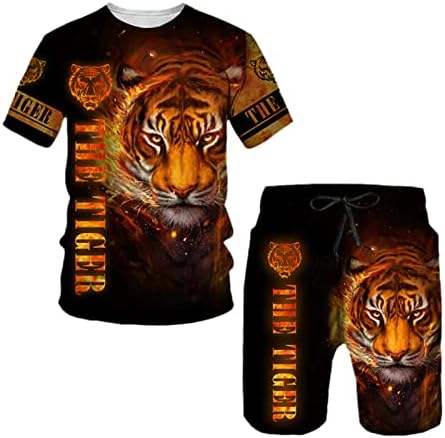 Nyáron a Férfiak Tigris 3D Nyomtatott Póló, Rövidnadrág Ruha Női Alkalmi O Nyakú Rövid Ujjú Sportwear
