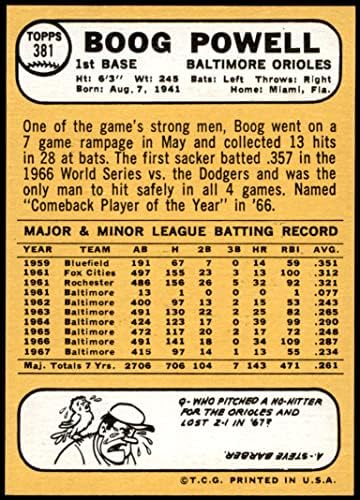 1968 Topps 381 Boog Powell Baltimore Orioles (Baseball Kártya) EX Orioles