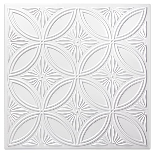 Art3d Dekoratív PVC álmennyezet Csempe 2láb x 2láb Fehér,Ragasztó fel Mennyezeti Panel 24 x 24in.12db