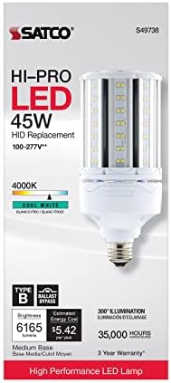 Satco S49738 Hi-Pro 45W LED-HID-Csere Lámpa, E26 Alap, Fehér, 1 Szám