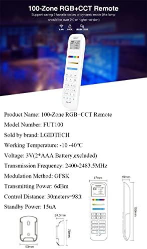 LGIDTECH FUT100 Miboxer 100-Zóna RGB+CCT Távirányító,Kompatibilis Miboxer/Milight 2.4 G Termékek