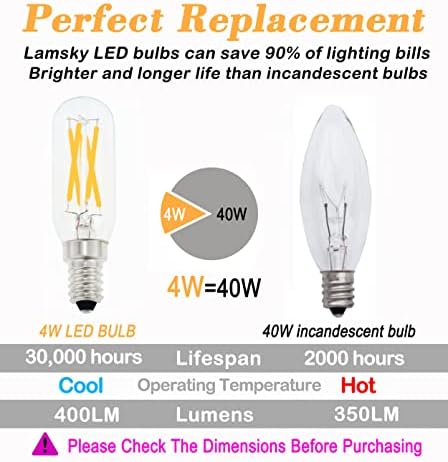 Lamsky E14 LED Izzó Szabályozható 4W LED Csillár Izzók,40W Egyenértékű 110V Meleg Fehér 2700K Átlátszó