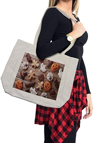 Ambesonne Cookie Bevásárló Táska, Édességek csupa Csoki Mártott Cukormáz Halloween Téma, Szellem, Sütőtök,