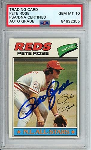1977 Topps Pete Rose 450 Kártya Aláírt Cincinnati Reds PSA/DNS-GEM MENTA 10 - Baseball Asztalon Dedikált
