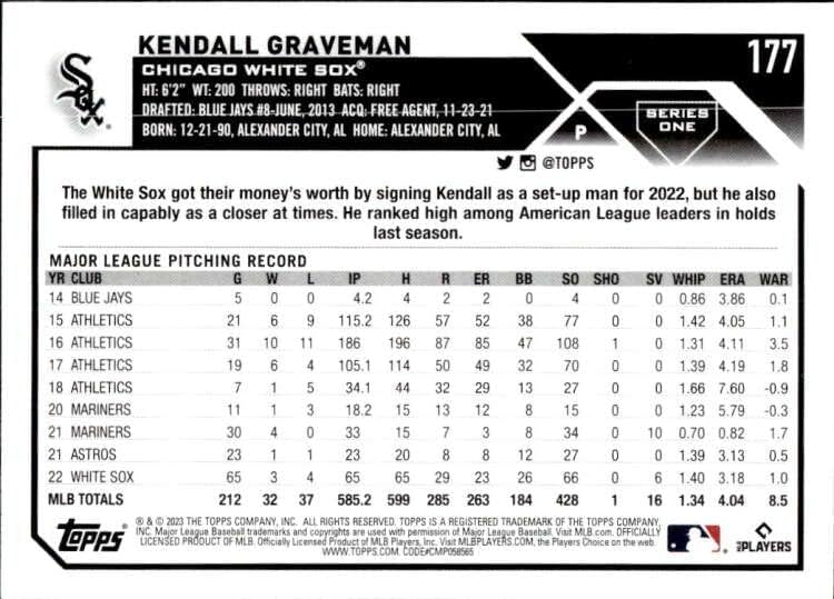 KENDALL GRAVEMAN 2023 Topps 177 NM+-MT+ MLB Baseball White Sox